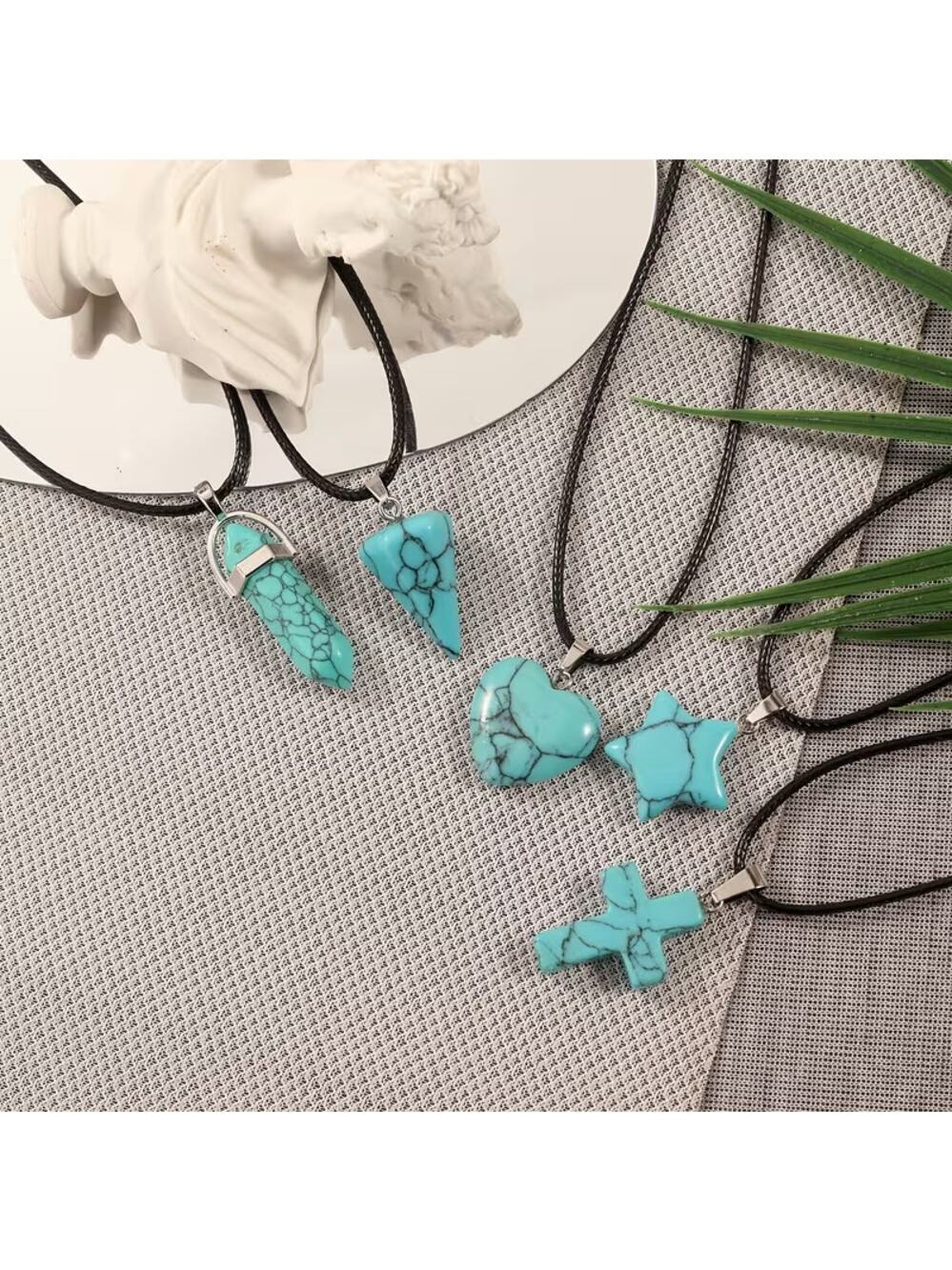 Women's 5 PC Necklace Set Turquoise Stone Bohemian Jewelry New Heart Pendent